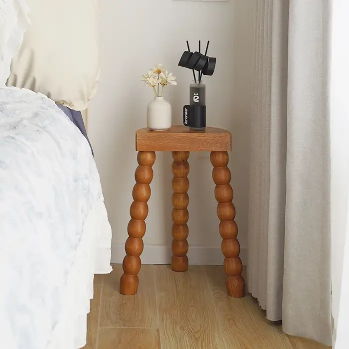 Tabouret bas français rétro en bois massif, table d'appoint antique, table de chevet, tabouret rond,