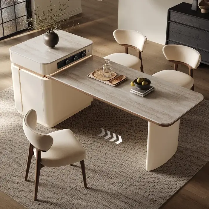 Tables à manger de luxe nordiques réglables, chaises de cuisine à plateforme d'île, meubles Extensib