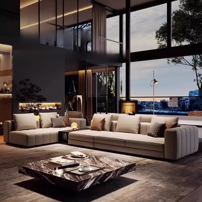Canapés italiens en cuir véritable minimaliste luxe cinéma chambres