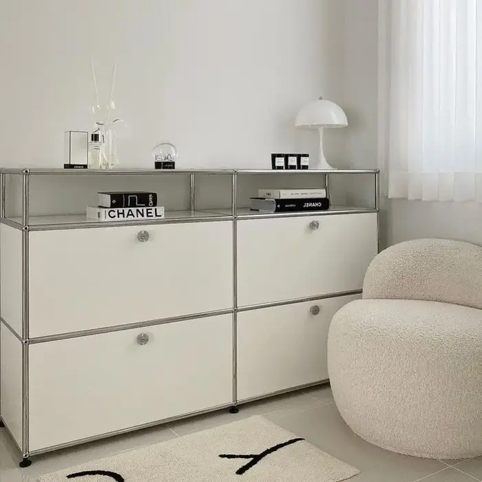 Buffet à Module Vintage, meuble de rangement pour salon, chambre à coucher en bois, cadre métallique