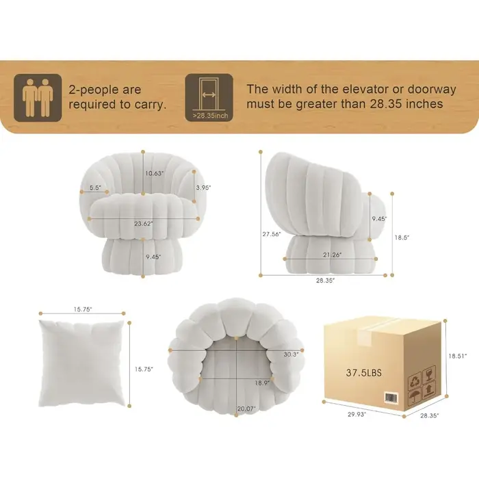 Ensemble de 2 chaises de canapé d'appoint pivotantes modernes à 360 degrés du milieu du siècle, chai