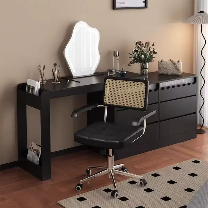 Chaise de Bureau Rétro en Cuir avec Fonction de Bascule