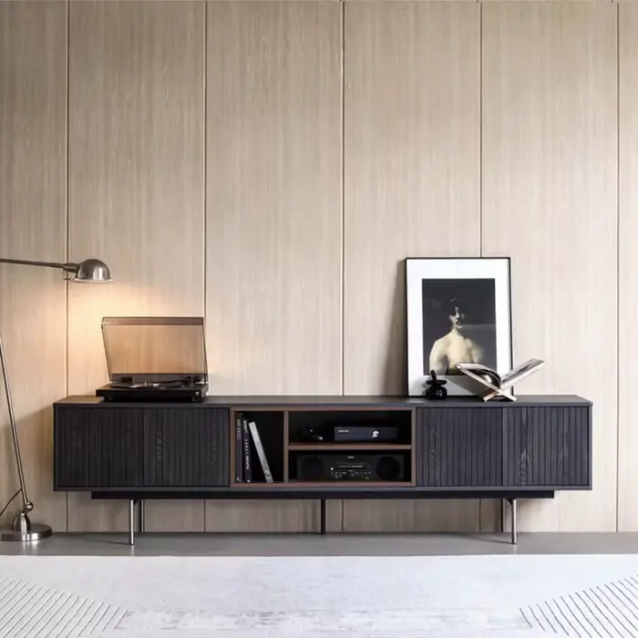 ATUNUS meubles de maison moderne nordique noir en bois de chêne massif meuble TV de rangement armoir