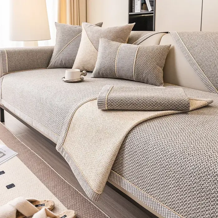 Juste de coussin de canapé en coton et lin tissé