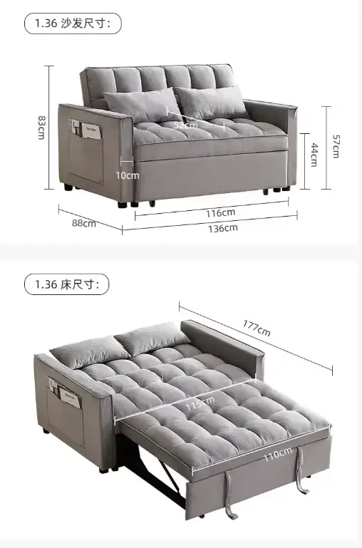 Canapé-lit convertible pliable, canapé-lit queen size, tissu chenille moderne, 360 °   Table d'appoi