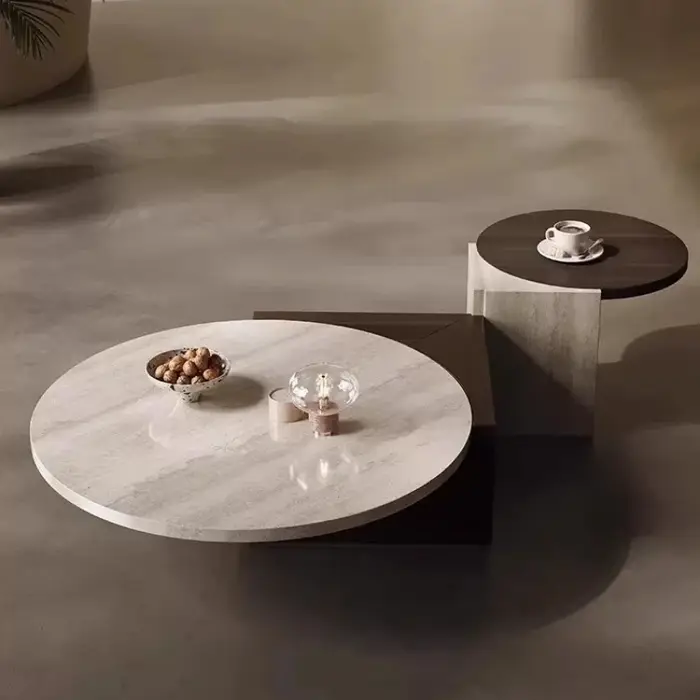 Table basse réglable en travertin