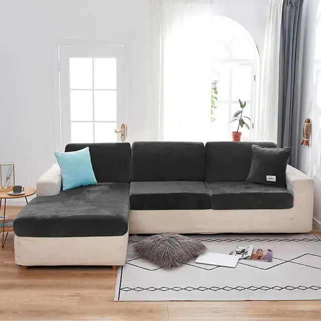 Housse de coussin de canapé en velours, couleur unie, douce, en Spandex, protection de meubles, exte