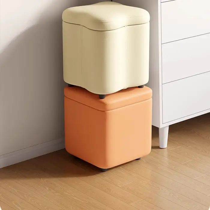 Pouf de rangement en bois massif, grand banc à chaussures d'entrée, tabouret repose-pieds propre, si