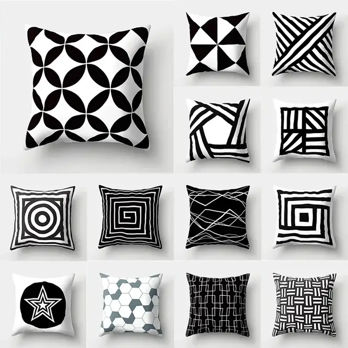 Housse de coussin géométrique noir et blanc