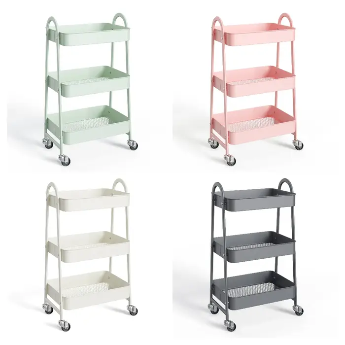 Petit chariot roulant à 3 niveaux, chariot de rangement utilitaire en métal, étagères de bureau de b