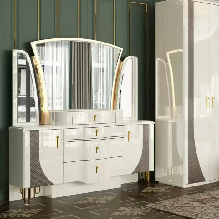Ensemble de meubles de chambre à coucher en bois au design moderne, lit double king size avec cadre 