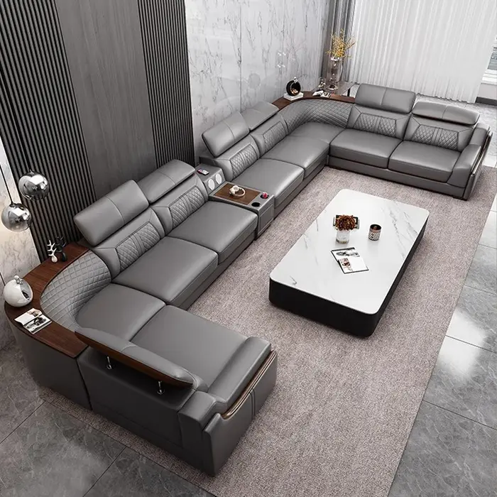 Ensemble de canapés sectionnels modernes en forme de U avec chaise longue
