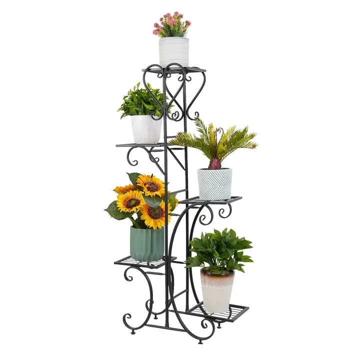 Étagère Plante Intérieure, Porte Plantes Fer Forgé Extérieur Intérieur de 5 Niveaux Support Pot de F