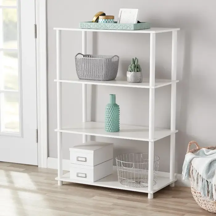 Bibliothèque de rangement blanche à 4 étagères, étagère pour petits espaces, chambre à coucher, bure