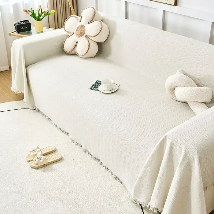 Couverture de canapé en coton et lin, 1 pièce, avec glands, serviette de canapé universelle toutes s