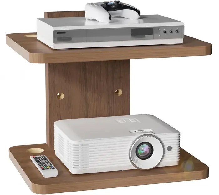 Étagères flottantes en bois sous le meuble TV pour projecteur