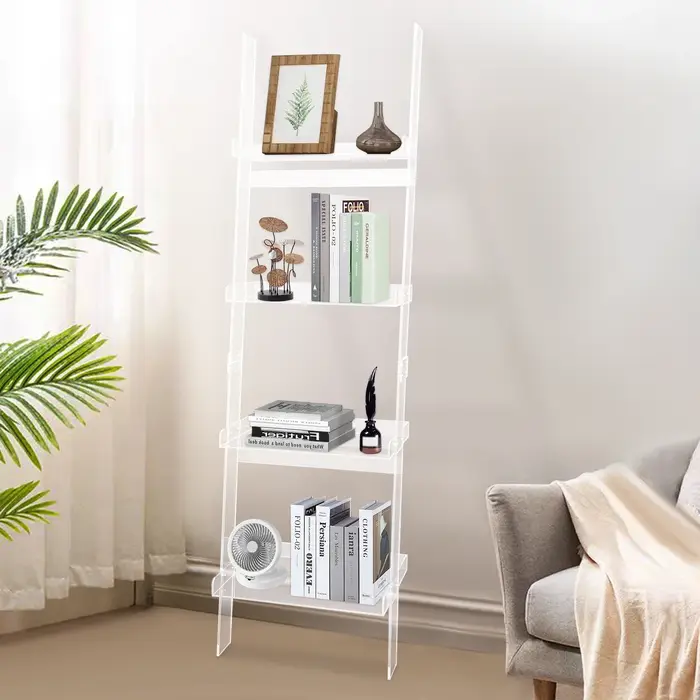 Home Bibliothèque échelle à 4 niveaux – Bibliothèque autoportante en acrylique, cadre 52 cm*183 cm