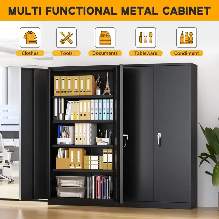 Armoire de rangement en métal de 72 po de hauteur, armoire en métal noir de 36 po de largeur x 18 po