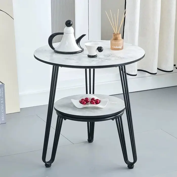 Tables basses rondes de salon, tables d'appoint modernes minimalistes à double niveau, tables basses rondes rétro pour couloir, meubles de maison