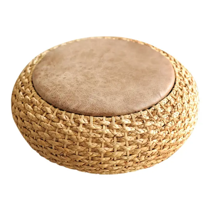 Tabouret pouf rond moderne avec siège en cuir PU