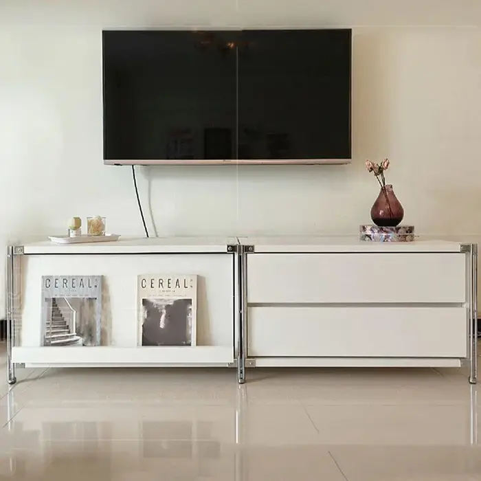 Meuble TV blanc combiné avec rangement pour salon
