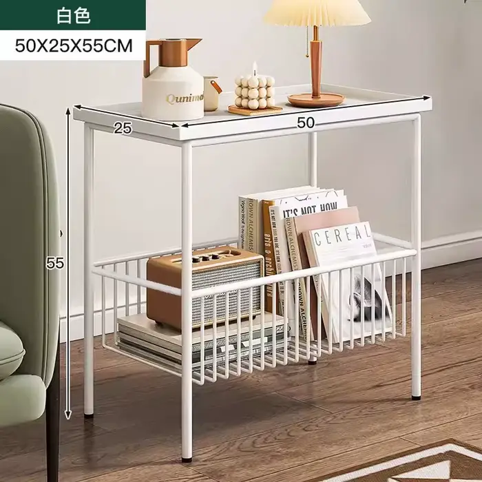 Table d'appoint multifonctionnelle en fer, Table d'angle de canapé de luxe, support de rangement min