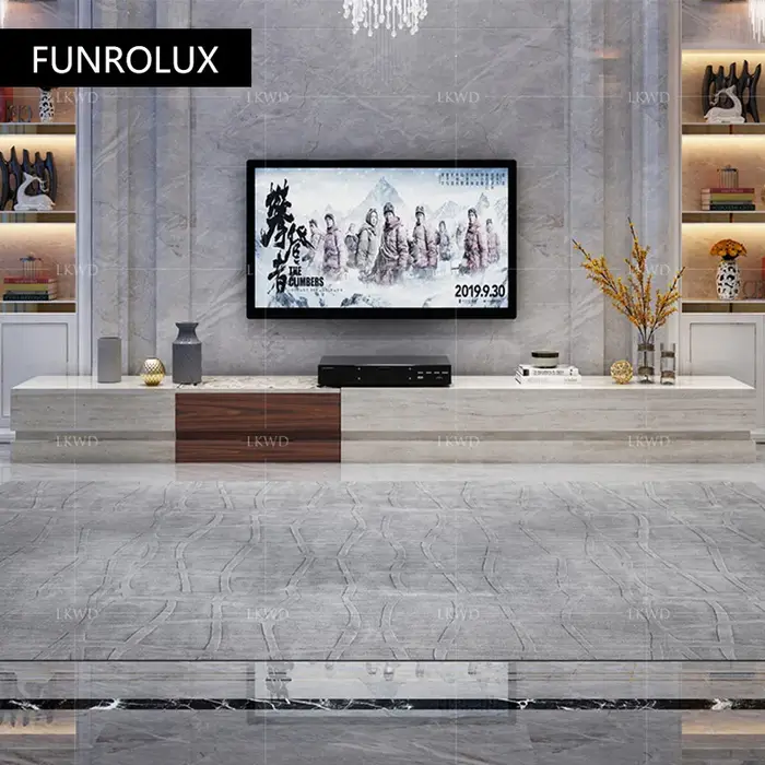 Pierre de grotte naturelle moderne trou blanc sculpté meuble TV et combinaison de table à thé ensemble bas armoire cabinetS-103G de sol