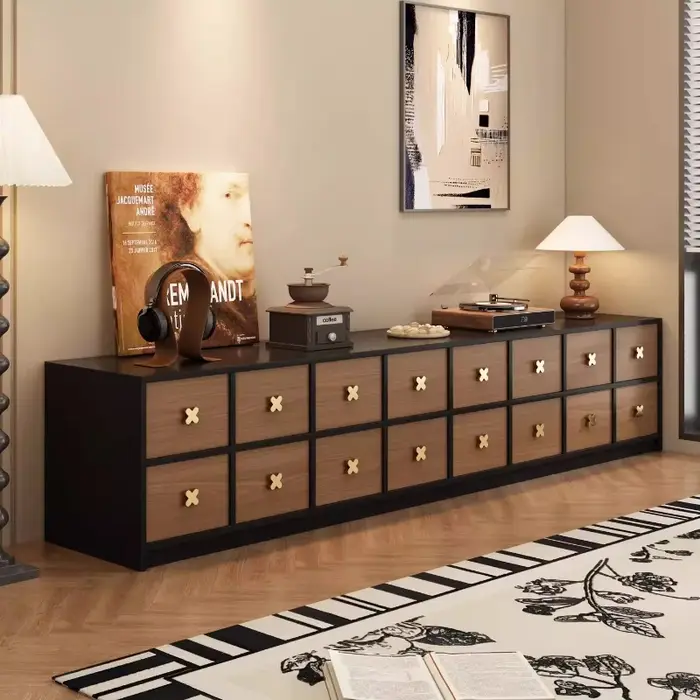 Meuble TV rétro 200 cm en bois brillant