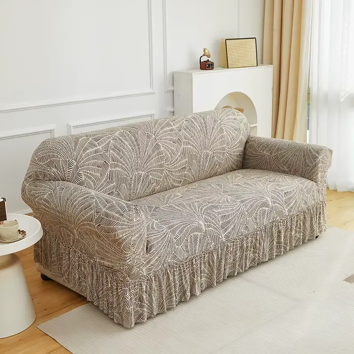 Housse de canapé extensible imprimée 1/2/3/4 places avec jupe