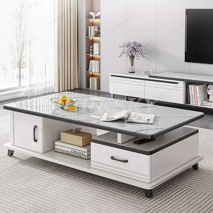 Table basse simple moderne en verre trempé pour la maison