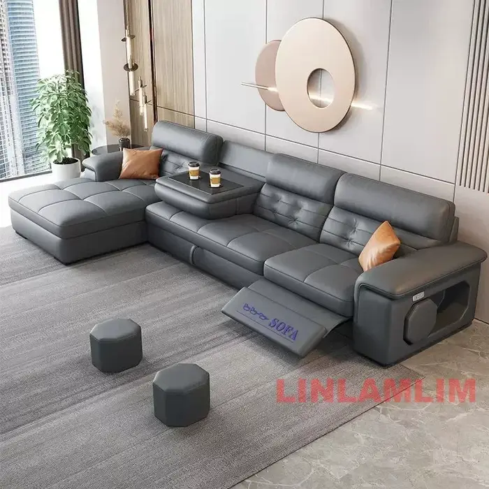 MINGDIBAO Canapé-lit sectionnel avec rangement, canapé inclinable en cuir véritable, canapé-lit conv