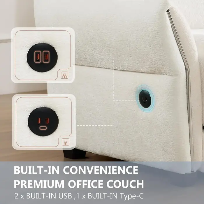 Canapé d'angle en chenille avec USB Type-C, 4 places, ottoman, bureau, personnalisable