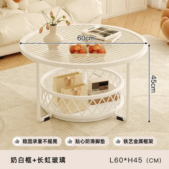 Glam Table Basse ronde avec rangement minimaliste nordique chambre Table Basse Salon Table moderne B