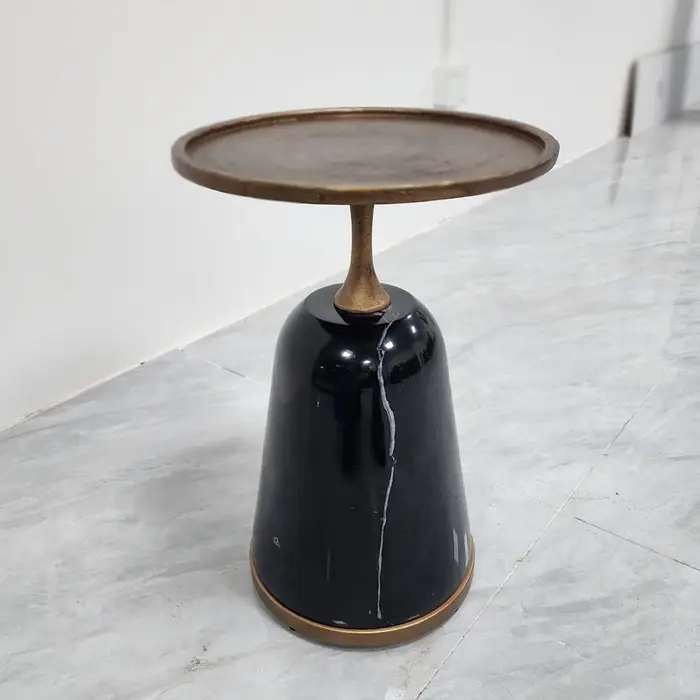 Table basse en métal de détresse Vintage faite à la main, Base en marbre noir naturel, meubles de sa