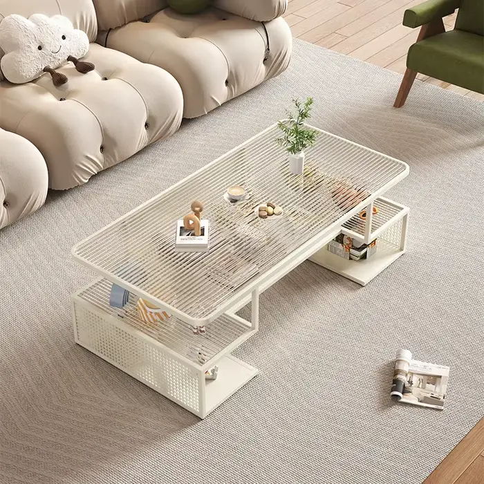 Tables basses rectangulaires blanches en verre De luxe