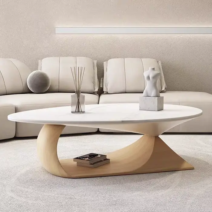 Table basse ovale en bois pour salon, design nordique, table basse pour magazines, blanc premium, Me