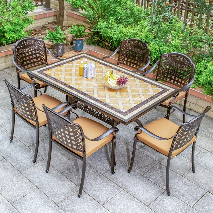 Table de jardin en céramique avec cadre en aluminium moulé, résistante à l'eau, pour l'extérieur, av