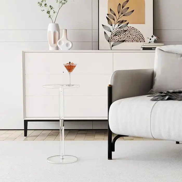 Acrylic Transparent Coffee Clear Drink Table Small Round End Modern Living Room bedside