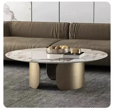 Table basse ronde en marbre noir doré, meubles de salon au Design moderne, avec pieds en acier inoxy