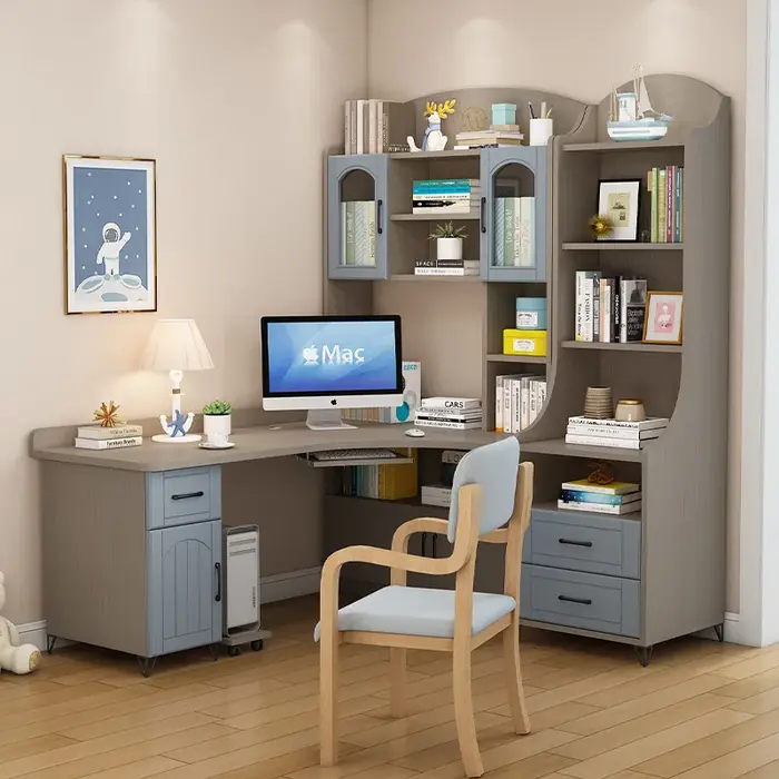 Bureau bibliothèque intégrée ménage simple table d'étude pour enfants bureau en bois massif avec bib