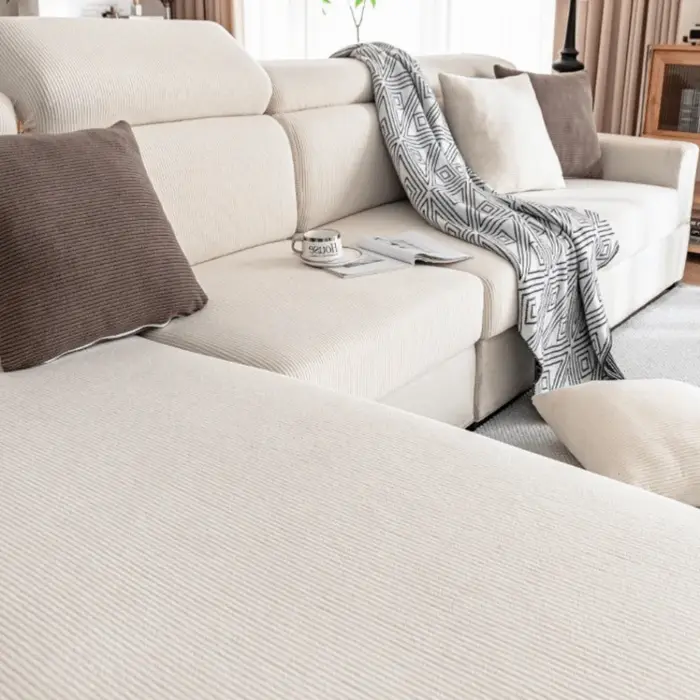 Housse de canapé élastique anti-griffures pour chat, épaisse, amovible, couleur unie, douce et durab