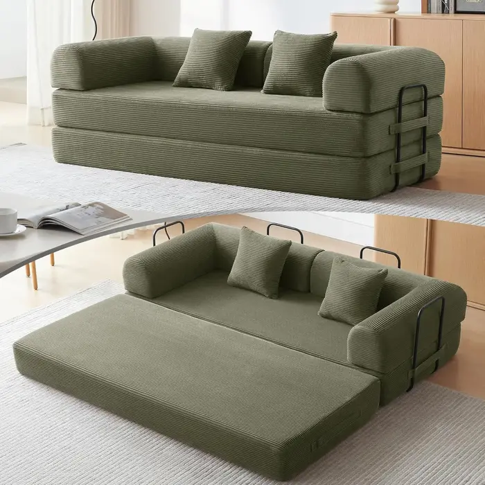Canapé-lit, canapé convertible confortable, canapé-futon en tissu corduroy avec 2 oreillers, amovibl