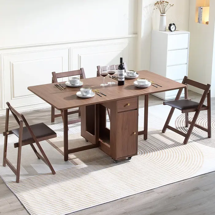 Table de salle à manger pliante extensible avec cuir chevelu tombant