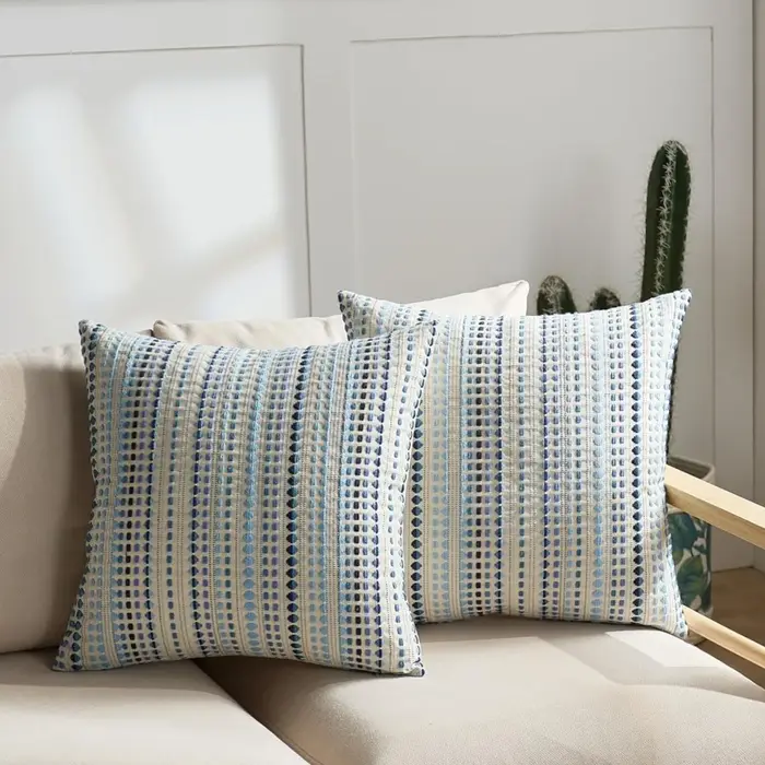 Housses de coussin décoratives kaki, Housses de coussin de canapé bohèmes texturées à rayures, Houss