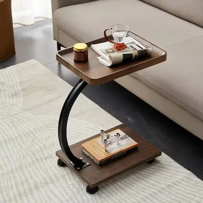 Table d'appoint moderne simple rectangulaire pour petit appartement, chambre à coucher, table d'appoint amovible, petite table basse à double niveau
