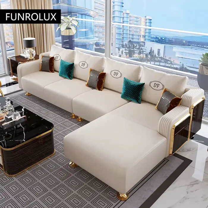 Ensemble de canapé en cuir de luxe moderne avec bois