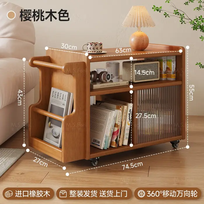 Table d'appoint compacte pour salon, table basse vintage classique en bois sur roulettes, gain de pl