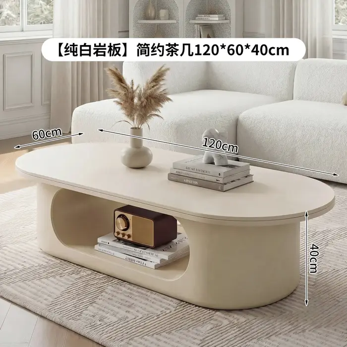Tables basses de salon modernes ovales de style Japandi avec rangement, tables basses classiques à m