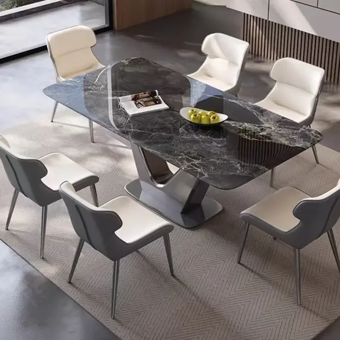 Ensemble de Table à manger en marbre de luxe italien, 6 chaises modernes en acier de luxe pour Resta
