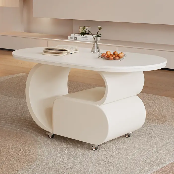 Table basse moderne à roulettes, Table basse De luxe européenne Unique, Salon avec rangement, meuble